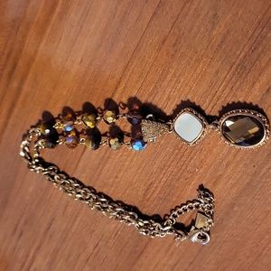 Necklace Cookie Lee Goldtone Mother of Pearl Tigers Eye and Amber Crystal Beads